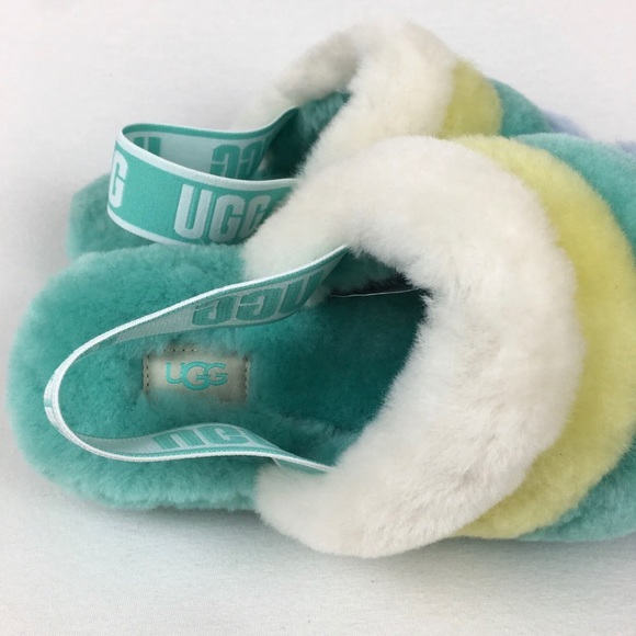 UGG Fluff Yeah Green Fur Sheep Slides Slipper Sandal Women’s Sz 7 New - Picture 4 of 6